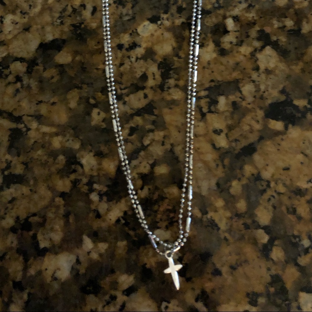Double Chain Silver Cross Necklace